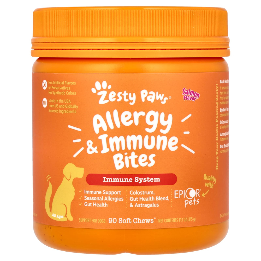 Zesty Paws, Аллергия и иммунные укусы, для собак, для всех возрастов, лосось, 90 жевательных таблеток, 315 г (11,1 унции)