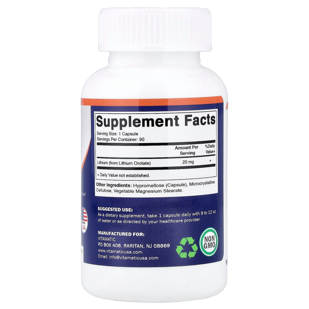 Vitamatic, Оротат лития, 20 мг, 90 растительных капсул