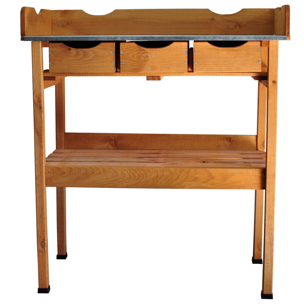 Садовый стол с цинковой столешницей и выдвижными ящиками для пересадки растений и цветов