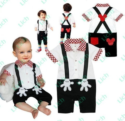 Песочник в виде рубашки и шорт с аппликацией Микки Мауса