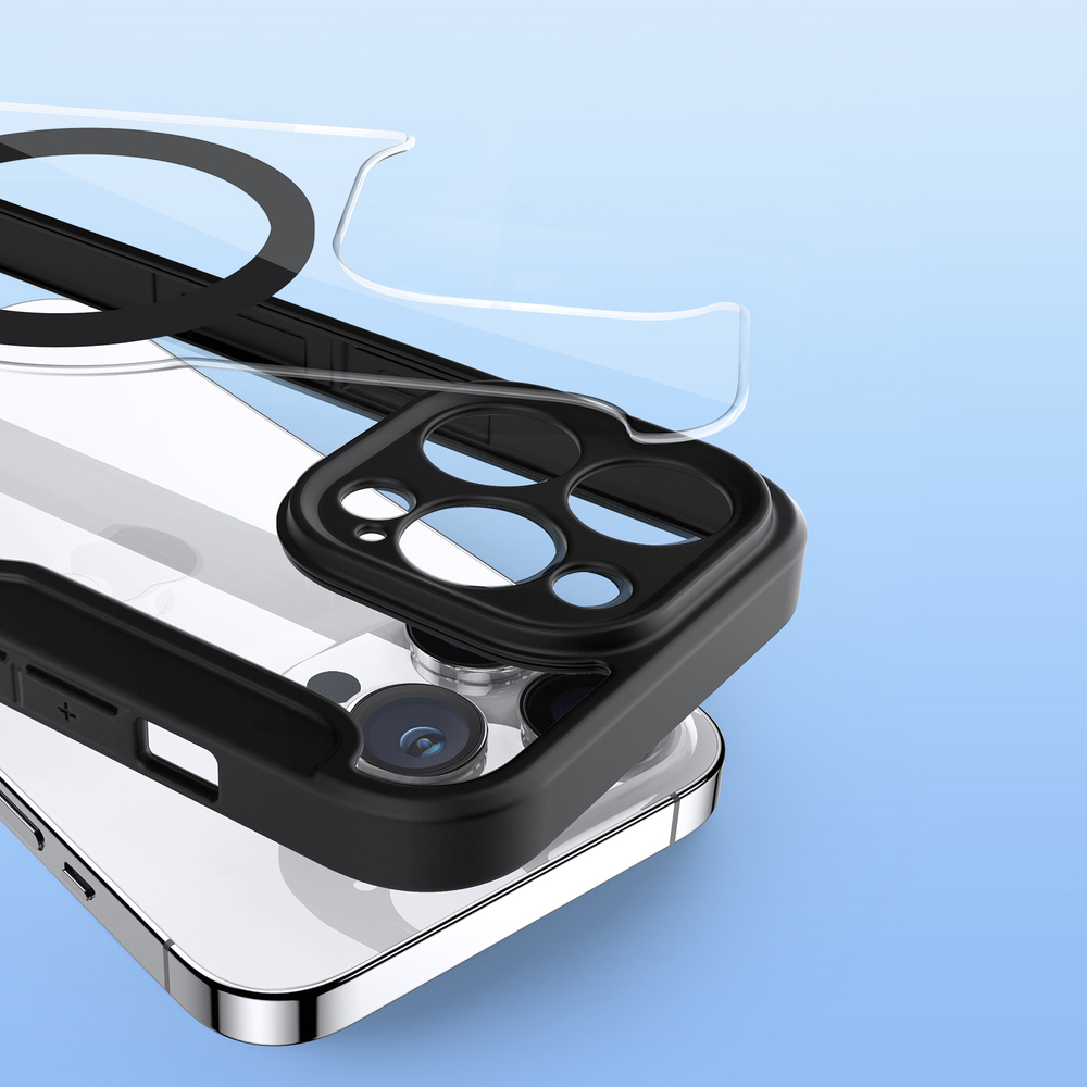 Прозрачный чехол книжка черного цвета с поддержкой MagSafe от Dux Ducis для iPhone 14 Pro Max, серия Skin X Pro Series Case