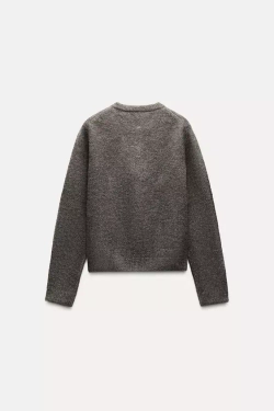 ZARA КАРДИГАН С МЕТАЛЛИЧЕСКИМИ ПУГОВИЦАМИ, ТЕМНЫЙ СЕРО-КОРИЧНЕВЫЙ