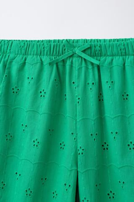 ZARA БРЮКИ WIDE LEG SCHIFFLY, ЗЕЛЕНЫЙ