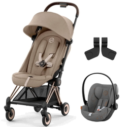 Коляска Cybex Coya Rosegold Frame Cloud G i-Size Lava Grey 2 в 1 Cozy Beige с дождевиком и бампером