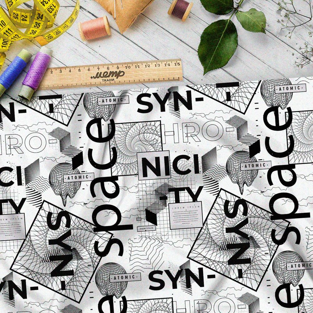 Ткань таффета стильный цифровой коллаж на белом фоне