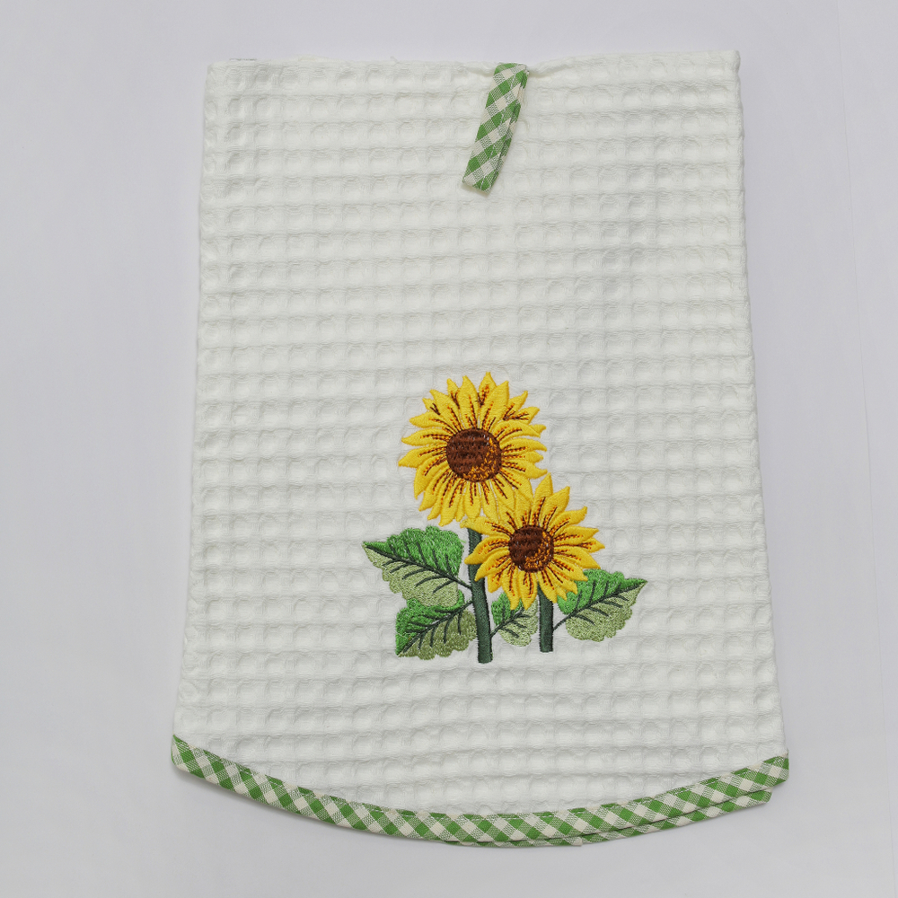 Элитное полотенце вафельное кухонное круглое Girasoli с зелёным кантом от Old Florence