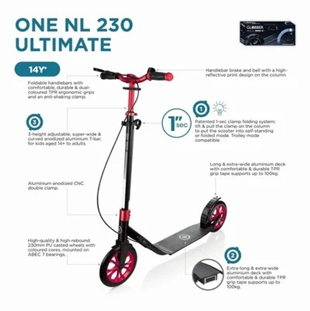 Самокат Globber ONE NL 230 ULTIMATE черно-серый