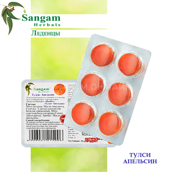 Леденцы Sangam Herbals Basilis Tulsi Orange Тулси и Апельсин 16 г