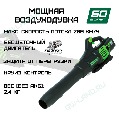 Воздуходув аккумуляторный Greenworks Арт. 2405607, 60V, бесщеточный