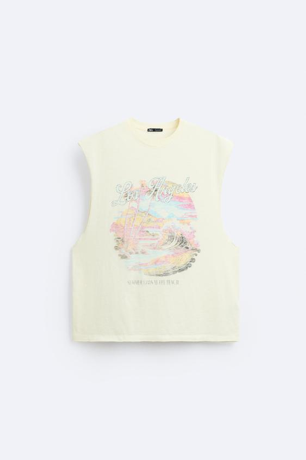 ZARA ФУТБОЛКА ИЗ ТКАНИ С ЭФФЕКТОМ ПОТЕРТОСТИ С ПРИНТОМ, ВАНИЛЬНЫЙ