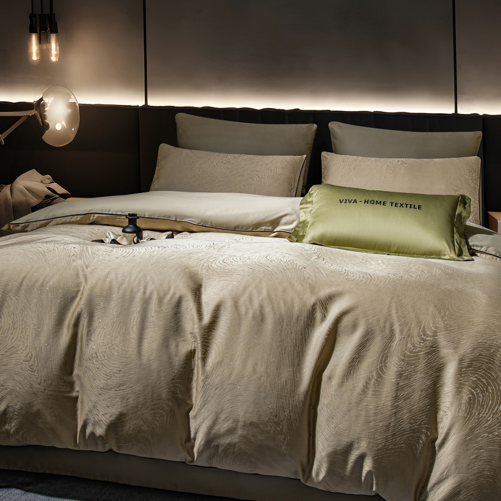 КПБ на резинке Сатин-Жаккард Тессоро MTR001, Евро, 4 наволочки, простынь 140*200*30