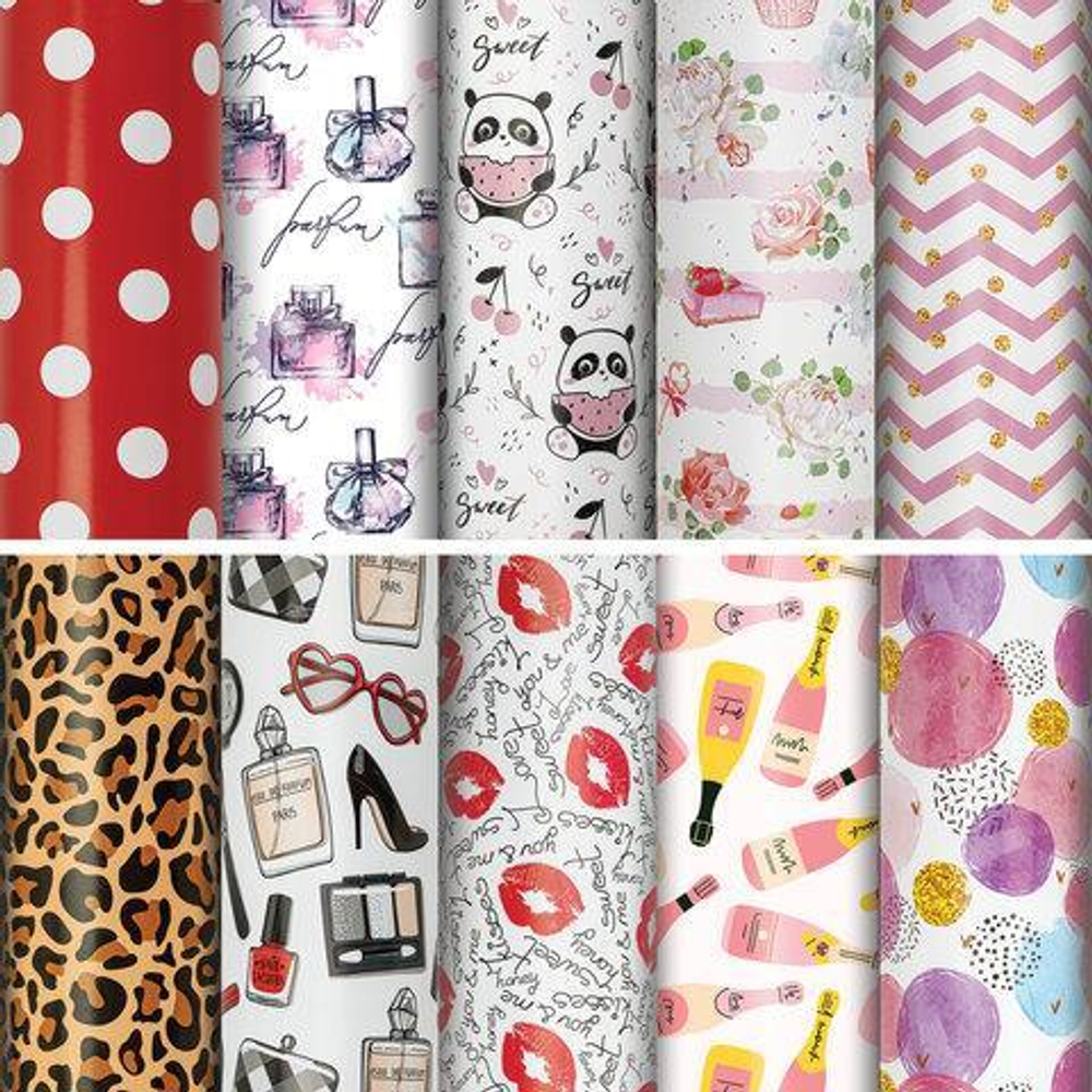 Бумага упаковочная 70x100см. "For Women" 10 дизайнов в ассорт. (Золотая сказка)