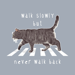 принт с котом Walk slowly but never walk back для серой футболки