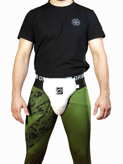 Защита паха мужская, бандаж белый Tomorrow Star с черной резинкой