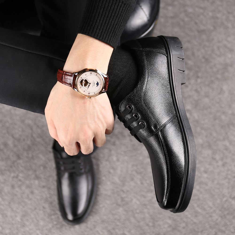 EGCHI Casual Leather Shoes Men"s Mid top Black