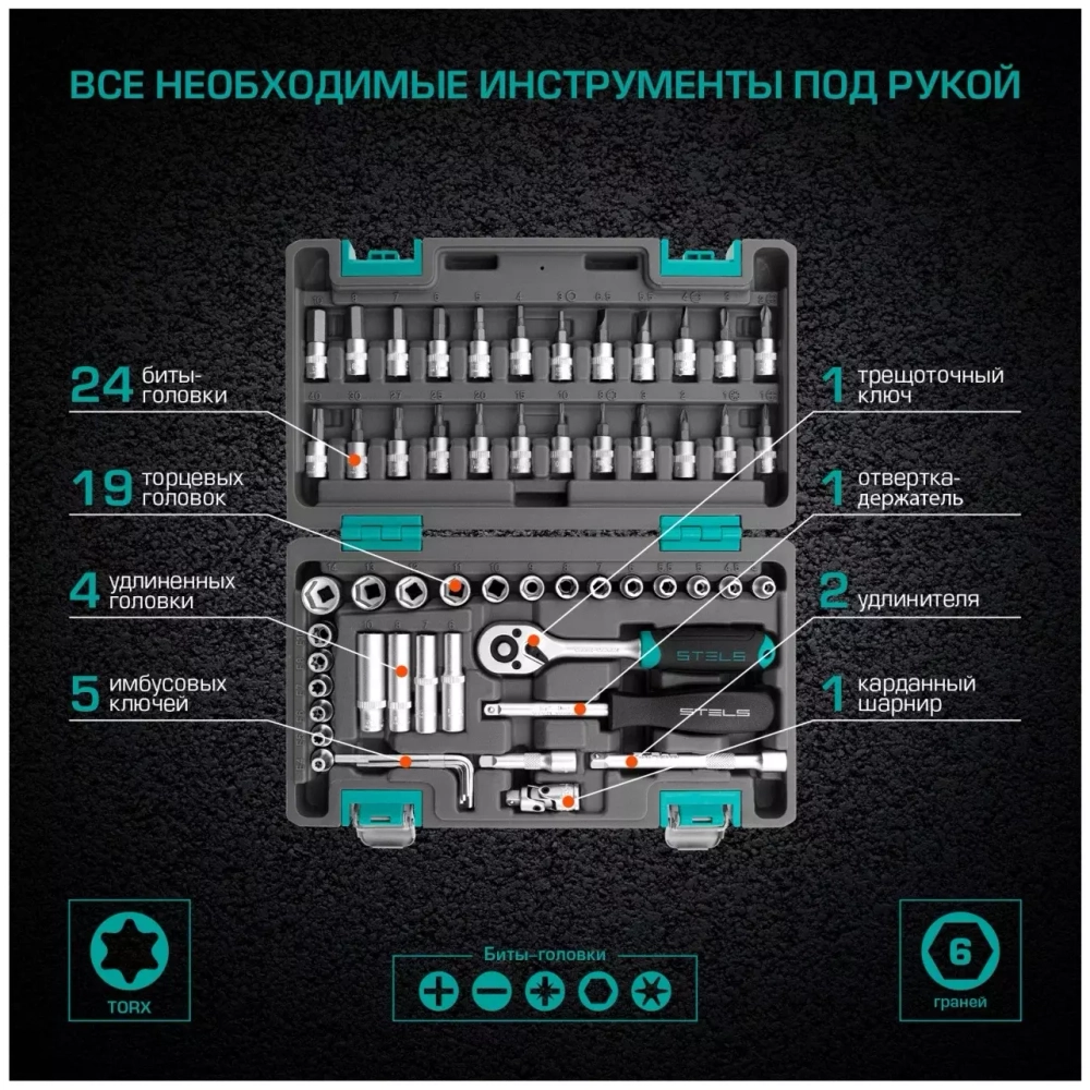 Набор инструментов STELS 57шт 14101