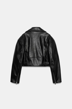 ZARA БАЙКЕРСКАЯ КУРТКА С ПОГОНАМИ ИЗ ИСКУССТВЕННОЙ КОЖИ, ЧЕРНЫЙ