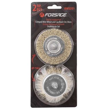Набор кордщеток латунных комбинированный для дрели, 2пр.(75мм), в блистере Forsage F-BWS201