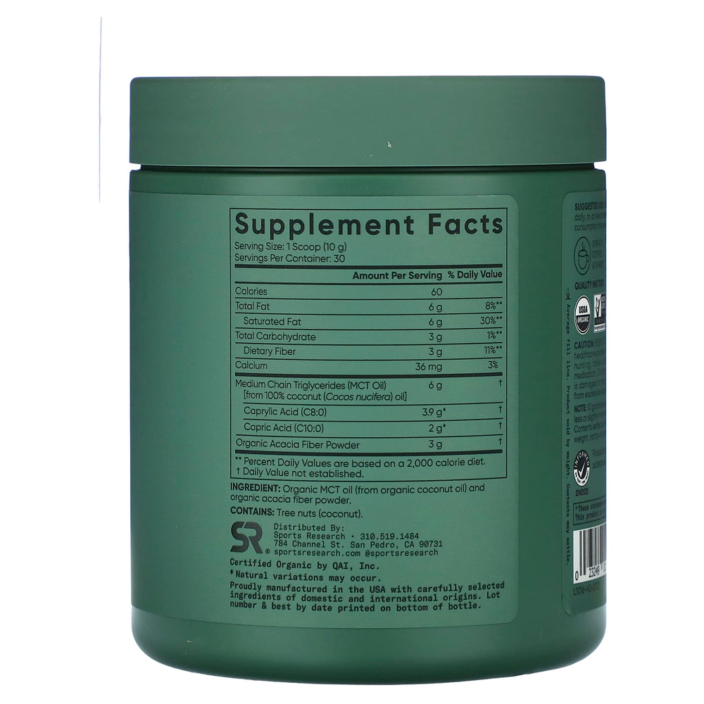 Sports Research, органическое масло MCT в порошке, 300 г (10,6 унции)