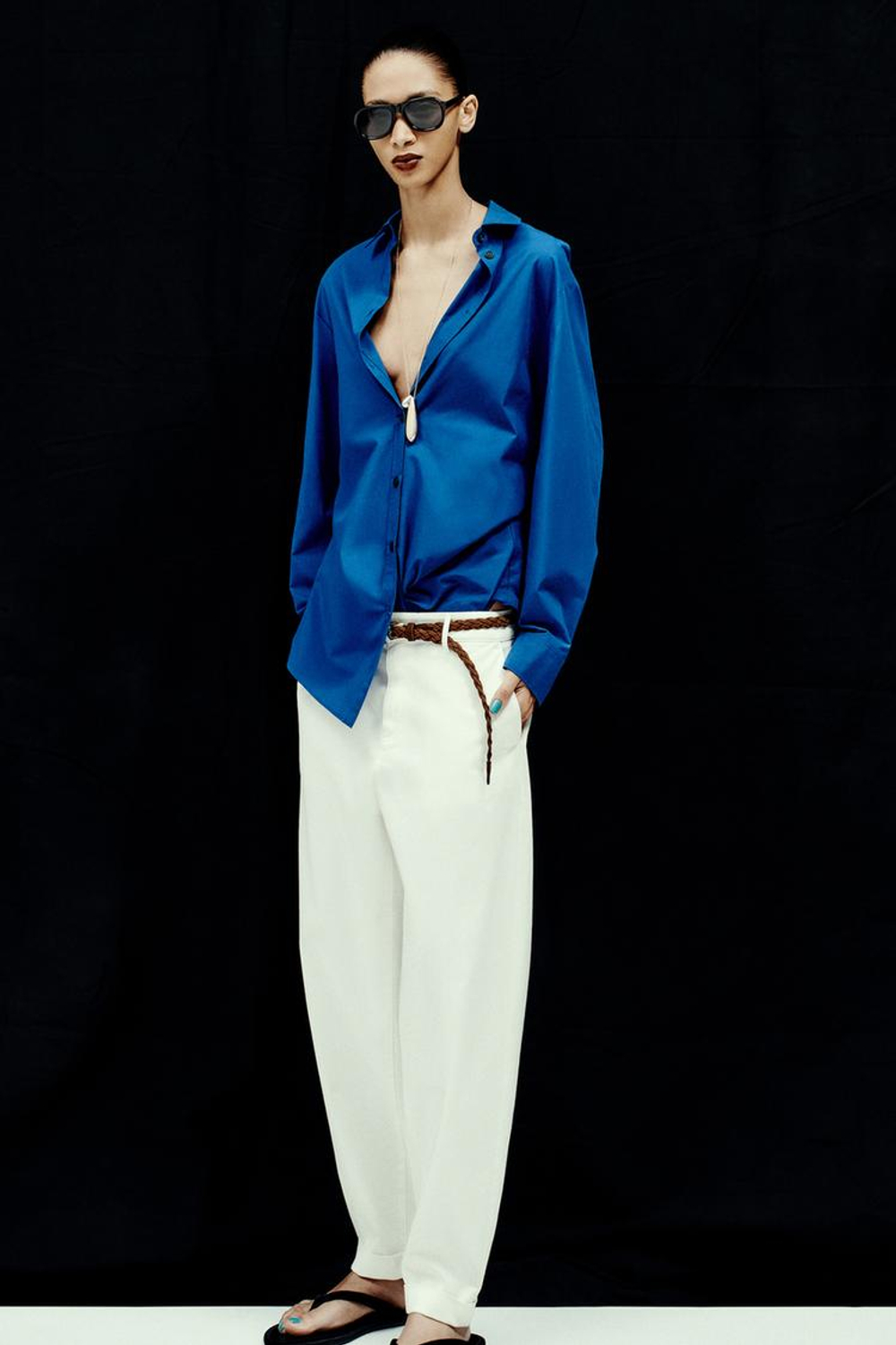 ZARA БРЮКИ ЧИНОС С ПЛЕТЕНЫМ РЕМНЕМ, ЭКРЮ