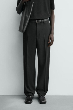 ZARA БРЮКИ STRAIGHT FIT КОМФОРТ, ЧЕРНЫЙ
