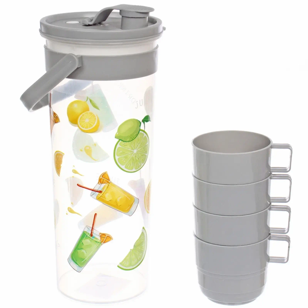 Кувшин пластиковый 2л «Летний зной» в наборе с 4-мя кружками 300мл