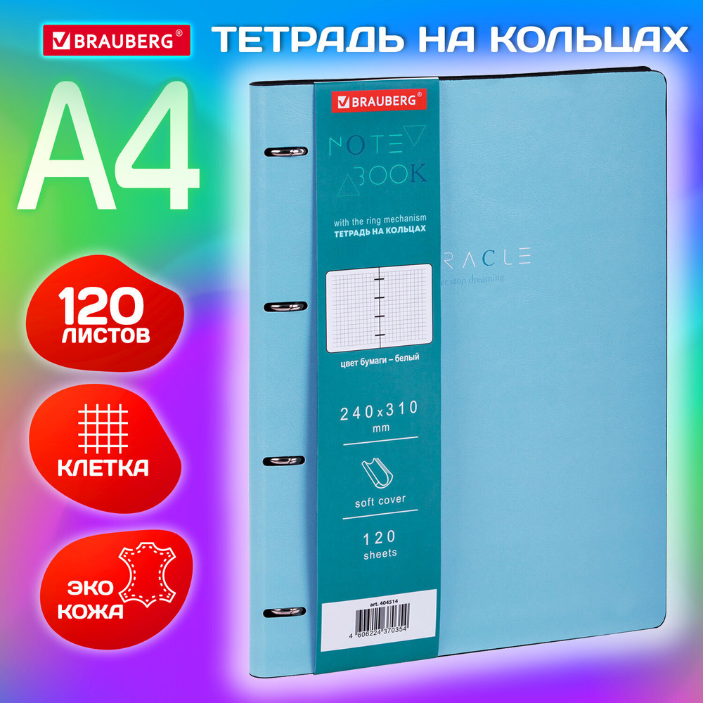 Тетрадь на кольцах БОЛЬШАЯ А4 (240х310 мм) 120 л. под кожу BRAUBERG VISTA "Пастельная" (2 штуки в упаковке)