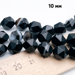 Агат черный крупной огранки бусины (тонированный), размер около 10 мм, цена за 9 шт (1/4 нити)