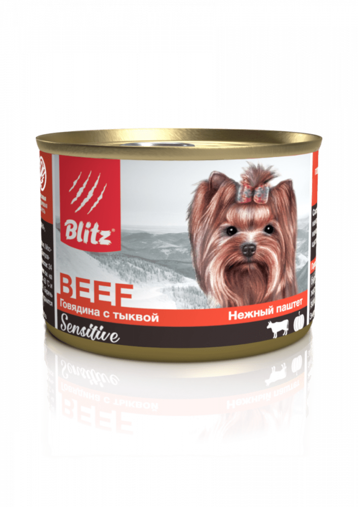 Blitz Sensitive Small Breed Beef with Pumpkin собаки мелких пород, говядина тыква, паштет, банка (200 г)