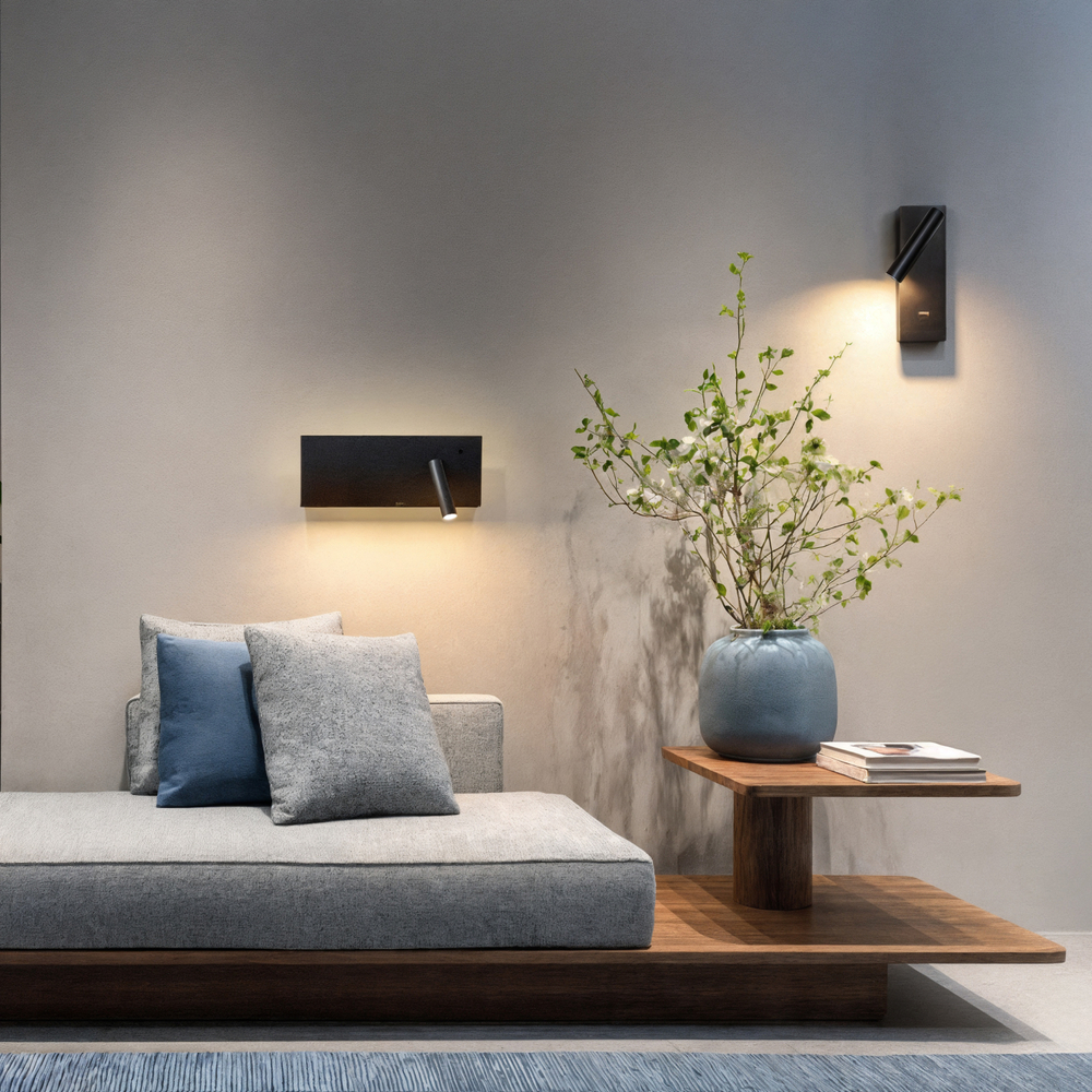 Светильник настенный CHARGELUX, с функцией беспроводной зарядки, USB-A , 3Вт+8Вт, 3000К, левый, алюминий, черный