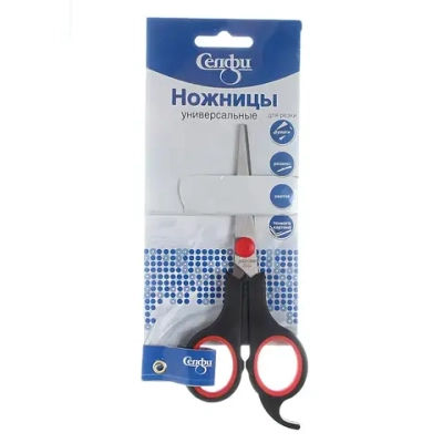 Ножницы универсальные бытовые «VOSTOK MARKET», с упором для пальца, цвет чёрный/красный, 14см (блистер Селфи)