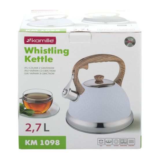 Чайник 2,7 л. из нержавеющей стали со свистком Kamille KM-1098 и ручкой "soft touch" под дерево