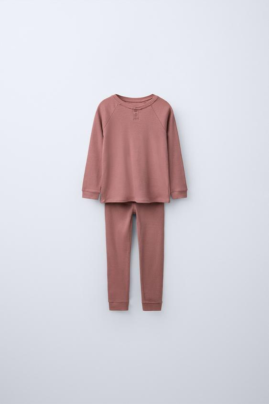 ZARA ПИЖАМА ИЗ СМЕСОВОЙ МЕРИНОСОВОЙ ШЕРСТИ, РОЗОВЫЙ