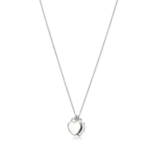 Подвеска Tiffany & Co. Pink Double Heart Tag в серебре с бриллиантом