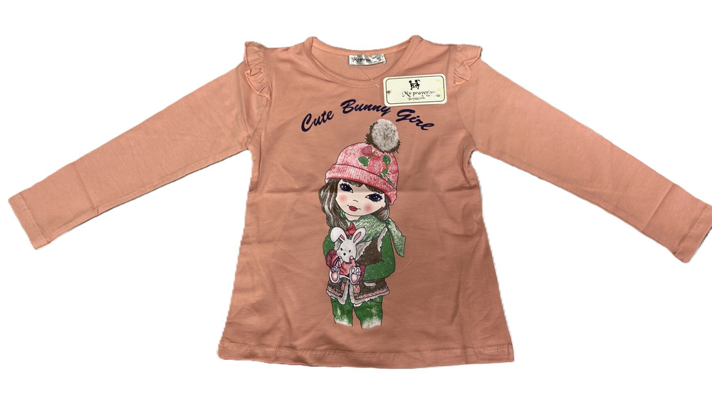 Лонгслив на девочку из хлопка с принтом производства Турции, размеры на рост 110,116см