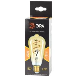 Лампа светодиодная ЭРА F-LED ST64-7W-824-E27 spiral gold E27 / Е27 7Вт филамент золотистый теплый белый свет | Филаментные декоративные