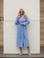 Женское серое пальто на запах с поясом