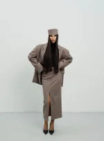 Юбка макси с разрезом спереди, Коричневая