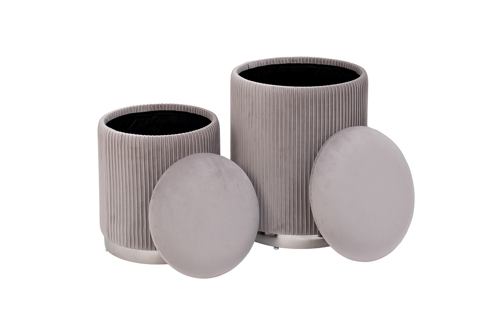 Банкетка Garda Decor велюр серый, хром (2 в 1) d35,5*49 см, d30,5*39 см