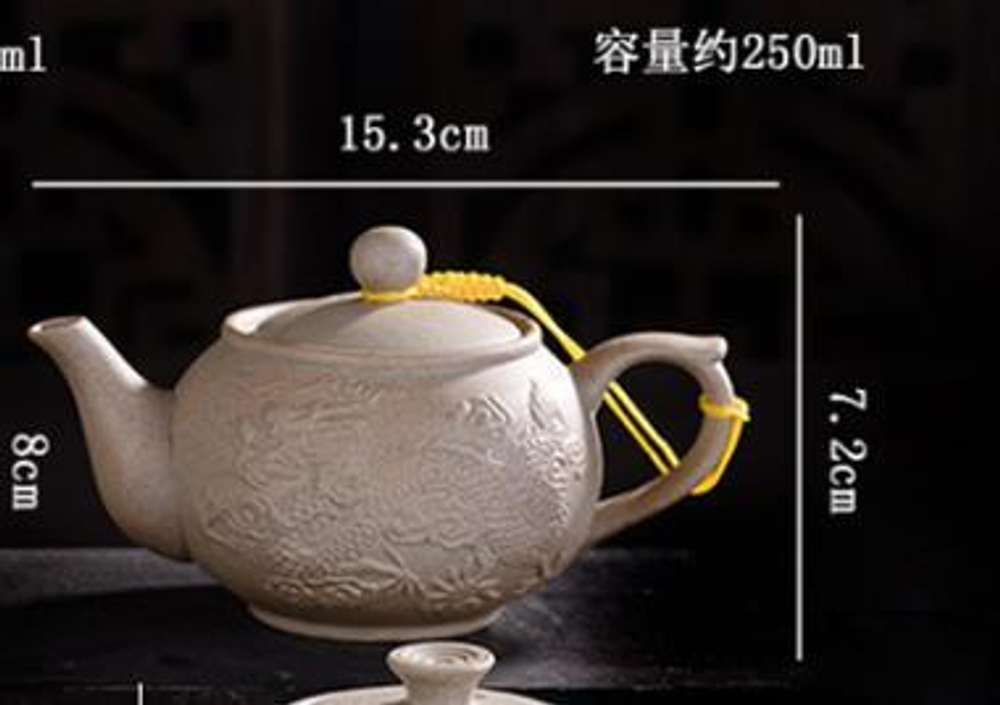 268105b Чайник серия-КРЕСТЬЯНСКАЯ "Два Дракона" h=7,2см, l=15,3см, 250мл, глина песочный
