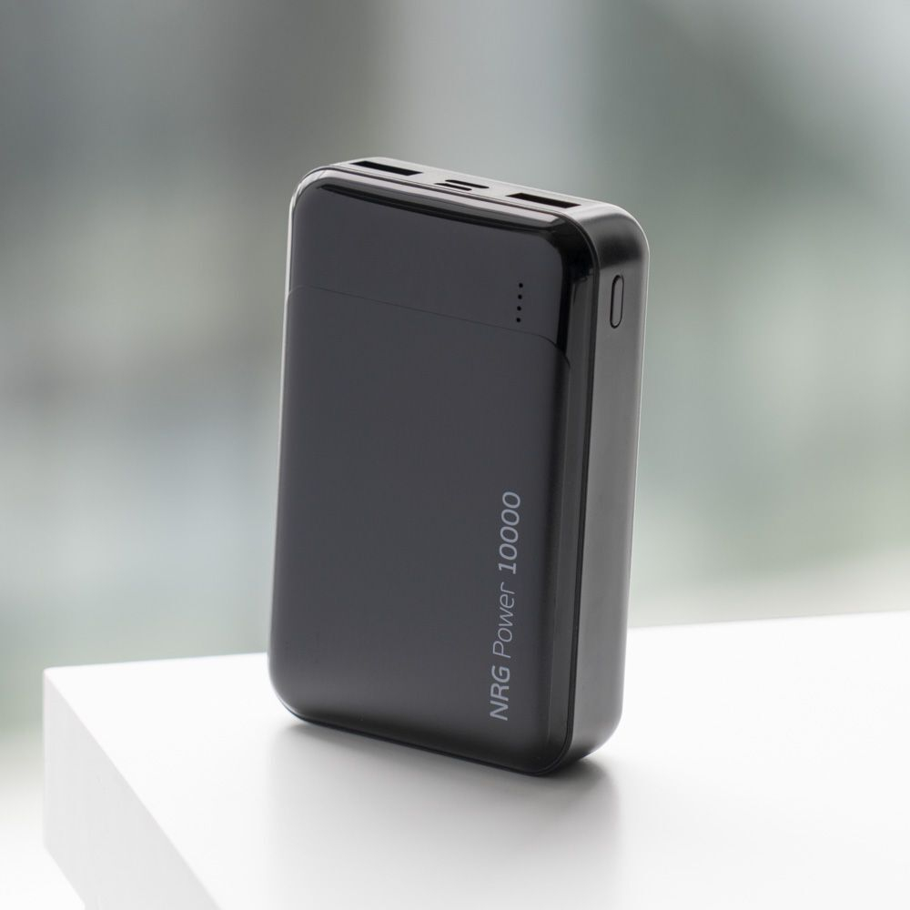 Внешний аккумулятор NRG Power 10000 mAh, 2A, 2xUSB, компактный, черный