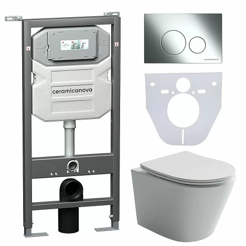 Унитаз подвесной Ceramica Nova Balearica CN6000_1001CH_1000 безободковый, с крышкой микролифт, с инсталляцией и кнопкой хром