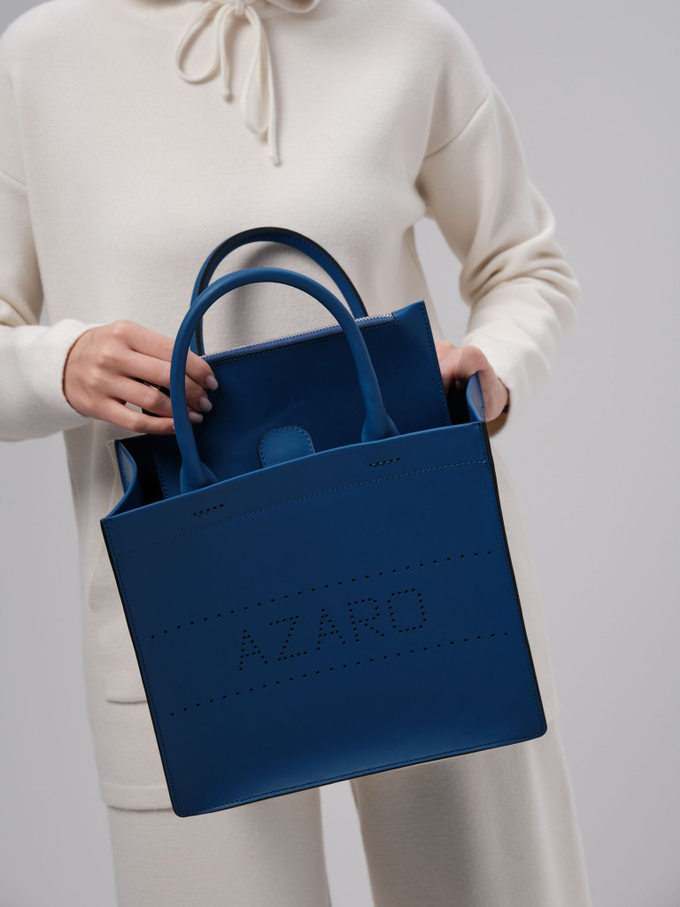 Сумка кожаная шоппер синяя