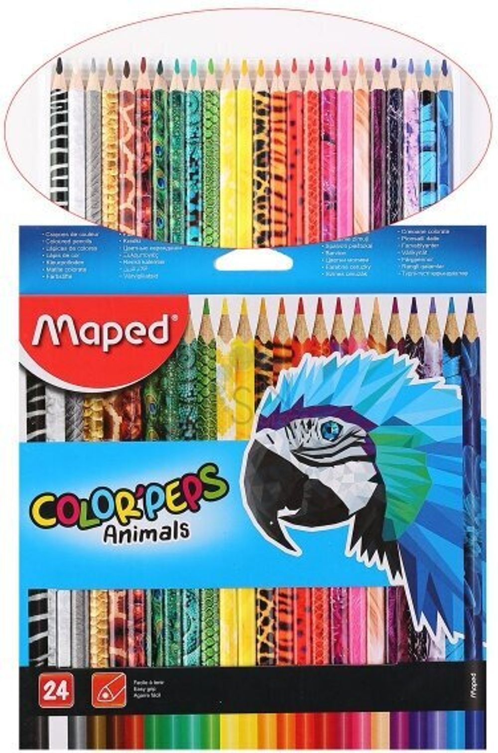 Карандаши цветные MAPED (Франция) "Color'Peps Animals'", 24 цвета, трехгранные, заточенные, европодвес, 832224