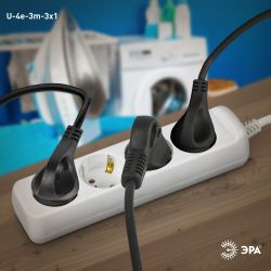 Удлинитель электрический ЭРА U-4e-3m-3x1 с заземлением 4 розетки 3м ПВС 3x1мм2 16А