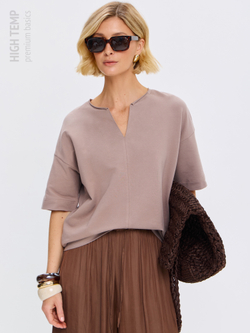 Плотная футболка из футера 2-нитки с V-вырезом HIGH TEMP