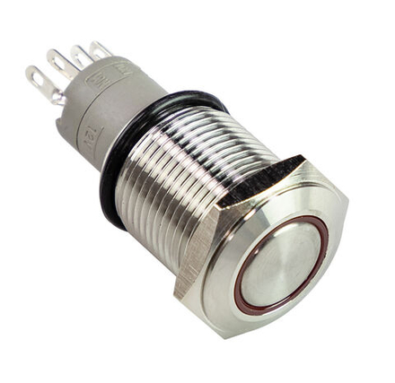 Кнопка без фиксации 12 В 3А, OFF-(ON) 5P, D16 красная подсветка