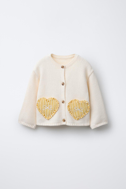 ZARA КАРДИГАН С КАРМАНАМИ «СЕРДЦА», ЭКРЮ