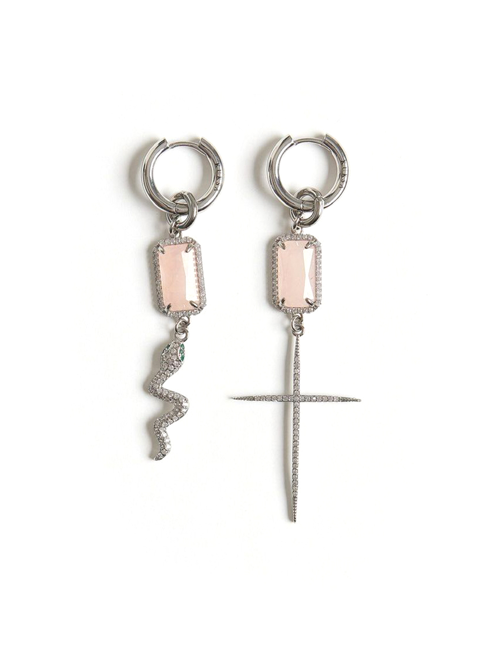 Серьги "Snake" с розовым кварцем Silver