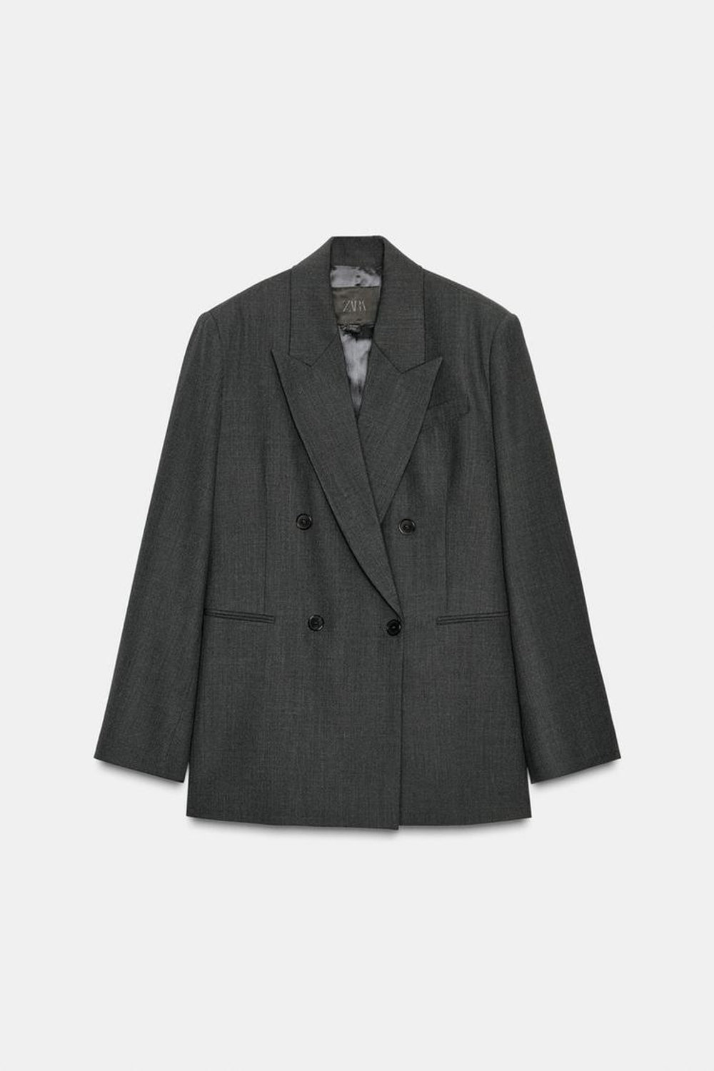 ZARA БЛЕЙЗЕР ОВЕРСАЙЗ ИЗ СМЕСОВОЙ ШЕРСТИ — ZW COLLECTION LIMITED EDITION, ТЕМНО-СЕРЫЙ